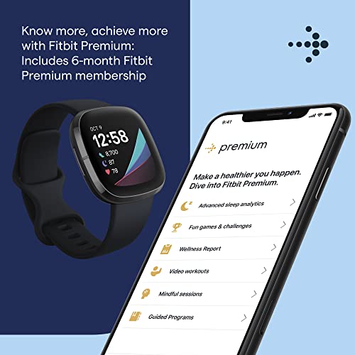 Fitbit Sense Advanced Smartwatch with Tools for Heart Health, Stress Management & Skin Temperature Trends, Carbon/Graphite, One Size (S & L Bands Included)