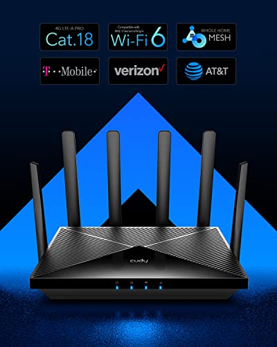 Cudy 4G LTE Cat 18 WiFi 6 Router, Up to 1.2Gbps 4G LTE Modem, Qualcomm Chipset EG18, 4 x 4 MIMO, AX1800 WiFi 6, OpenVPN, Wireguard, Zerotier, Cloudflare, IPv6, Detachable Antennas, Dual SIM, LT18