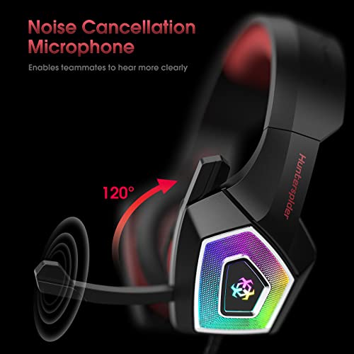 PS4 Gaming Headset, Hunterspider Gaming Headphones with Microphone, Noise Cancelling Stereo 7.1 Surround Sound Headset with Mic for Xbox PC, Unique 7 RGB Light.