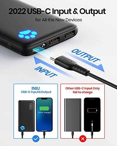 INIU Portable Charger, USB C Slimmest Triple 3A High-Speed 10000mAh Phone Power Bank, Flashlight External Battery Pack Compatible with iPhone 14 13 12 11 Samsung S21 Google LG iPad, etc [2022 Version]