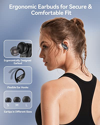 Bluetooth Headphones Wireless Earbuds with Wireless Charging Case 48hrs Playtime LED Digital Display Deep Bass Sound Earphones with Built in Mic and Over Earhooks Waterproof Headset for Sports Orancu