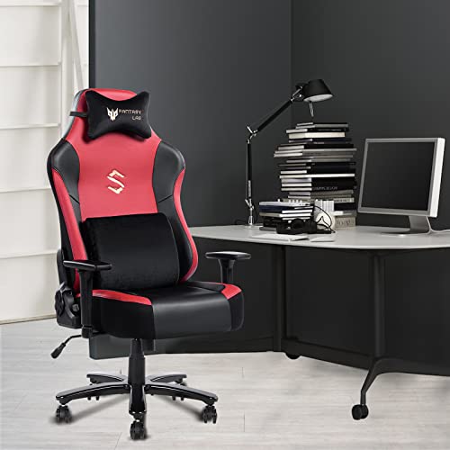 FANTASYLAB Big and Tall 400lb Massage Memory Foam Gaming Chair - Adjustable Tilt, Back Angle and 3D Arms High-Back Leather Racing Executive Computer Desk Office Chair, Metal Base (Red)