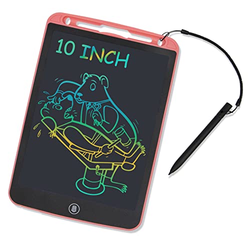 Kikasam 10 Inch LCD Writing Tablet Doodle Board, Erasable Reusable Electronic Drawing Pads Colorful Sketch Pad with Lanyard Gift for Toddler Girls Boys Learning Toys 3-10 Years Old Kids (Pink)