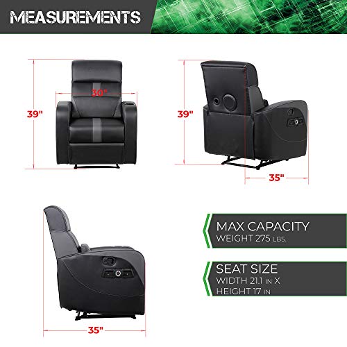 X Rocker Gamma 2.1 Bluetooth Gaming Recliner Chair, 34.84" x 30.31" x 39.37", Black