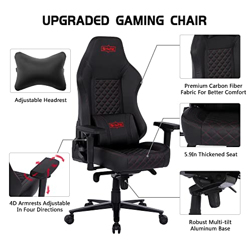 S*MAX Gaming Chair Big and Tall Full Mould Foam De Luxe Version Gamer Chair 4D Adjustable Armrests Premium Carbon Fiber Fabric and PU Leather Headrest Lumbar Support Video Game Chairs for Adults Black