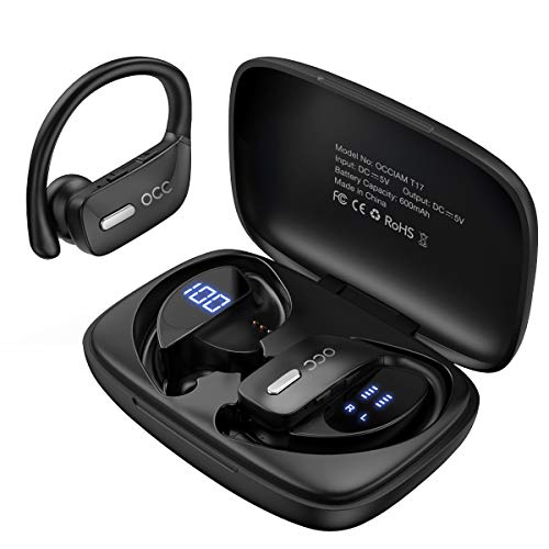 Wireless Earbuds occiam Bluetoth Headphones 48H Play Back Earphones in Ear Waterproof with Microphone LED Display for Sports Running Workout Black