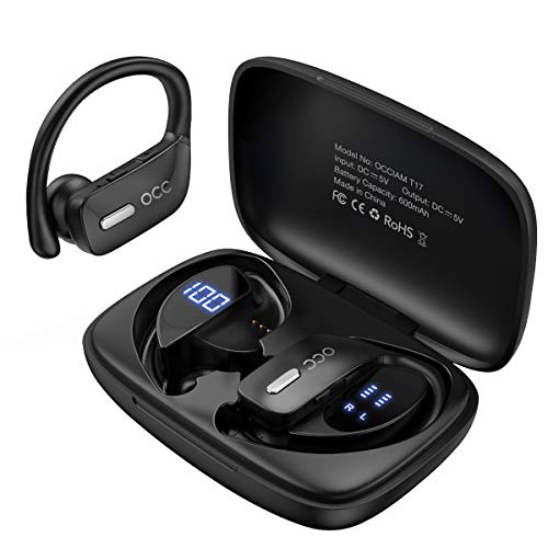 Wireless Earbuds occiam Bluetooth Headphones 48H Play Back Earphones in Ear Waterproof with Microphone LED Display for Sports Running Workout Black