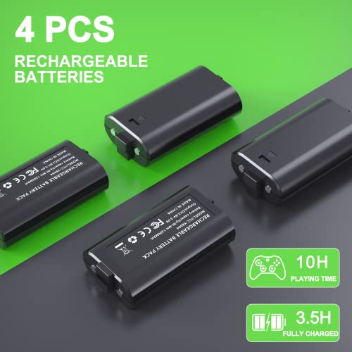 Rechargeable Battery Packs for Xbox One/Xbox Series X|S,YCCTEAM 4x1200mAh Battery Packs Charger Station for Xbox Series X|S, Xbox One S/One X/One Elite Controllers-Accessories Kit for Xbox One