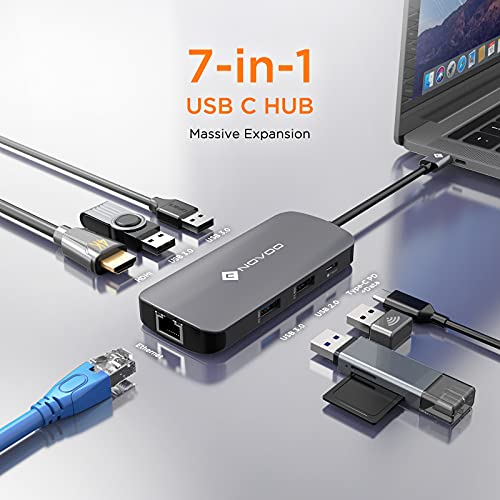 NOVOO USB C Hub Multiport Adapter USB C to USB x 4, 100W PD Charging, 4K HDMI, RJ45 Ethernet, 7 in 1 USB C Adapter Compatible with MacBook Pro MacBook Air