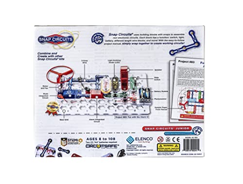 Elenco Snap Circuits Jr. SC-100 Electronics Exploration Kit, Over 100 Projects, Full Color Project Manual, 30 + Snap Circuits Parts, STEM Educational Toy for Kids 8 + , Black