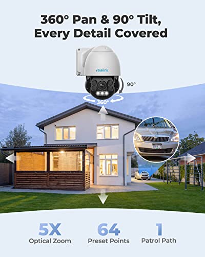 REOLINK 4K PTZ Outdoor Camera, PoE IP Home Security Surveillance, 5X Optical Zoom Auto Tracking, 3pcs Spotlights Color Night Vision, Two Way Talk, Up to 256GB SD Card(Not Included), RLC-823A