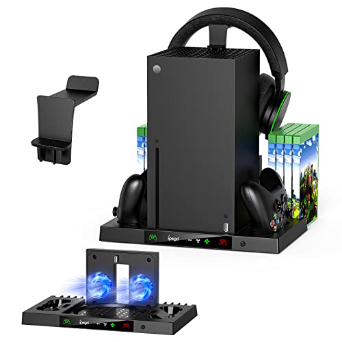 Upgraded Cooling Stand for Xbox Series X with Charging Station, MENEEA Charger Stand for Controller with 2 Cooler System for XBSX Console, Headset Hook & Game Slots, for Xbox Series X Accessories Kit