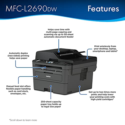 Brother Premium MFC-L2690DW Compact Monochrome All-in-One Laser Printer