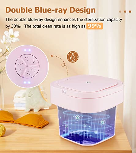 Portable Washing Machine, with Upgraded Double Blue-ray Design, Mini Washer, Foldable Small Washer for Underwear, Socks, Baby Clothes, Towels, Delicate Items (Pink)