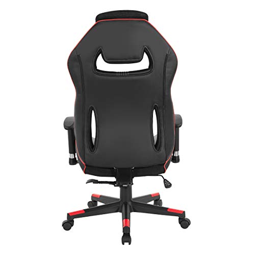 OSP Home Furnishings BOA II Ergonomic Adjustable High Back Gaming Chair with Thick Padded Coil Spring Seat, Built-in Lumbar Support and Headrest, Black with Red Accents