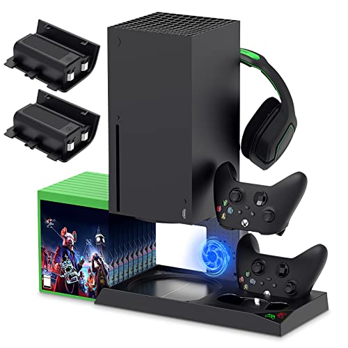 Vertical Cooling Stand Compatible with Xbox Series X, YUANHOT Charging Station Dock with 1400mAh Rechargeable Battery Pack and Dual Controller Charger Ports (NOT Compatible with Xbox One X/S), Black