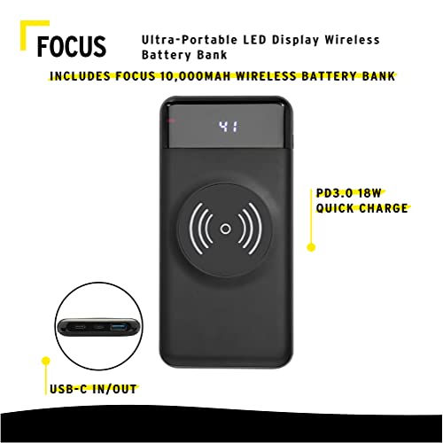 Sony WH-1000XM4 Wireless Bluetooth Noise Cancelling Over-Ear Headphones w/Sound Control (Black) & Focus Camera 10,000mAh Ultra-Portable LED Display Wireless Quick Charge Battery Bank Bundle (2 Items)