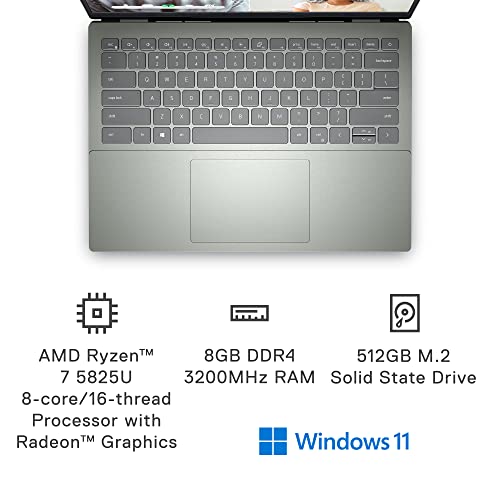Dell Inspiron 14 5425 14" Laptop Computer - FHD+ (1920 x 1200) Display, AMD Ryzen7 5825U, 8GB DDR4 RAM, 512GB SSD, AMD Radeon Graphics, USB-C, HDMI, Bluetooth 5.2, Wi-Fi 6, Windows 11 Pro - Green