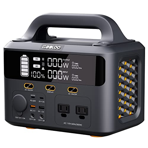 GOOLOO GTX300 Portable Power Station, 300Wh Solar Generator with 110V/300W（Peak 600W）Pure Sine Wave AC Outlet ,60W USB-C PD In/Output Backup Power Supply for Outdoors Camping Home Emergency Laptop