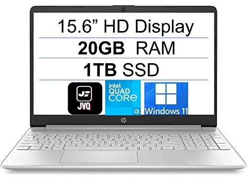 2022 Newest HP 15.6" HD Laptop Computer, 11th Gen Intel Quad-Core i3-1125G4(Up to 3.7GHz, Beat i5-10210U), 20GB RAM, 1TB PCIe SSD, Webcam, Bluetooth, Wi-Fi, HDMI, USB-C, Windows 11 S, Silver+JVQ MP