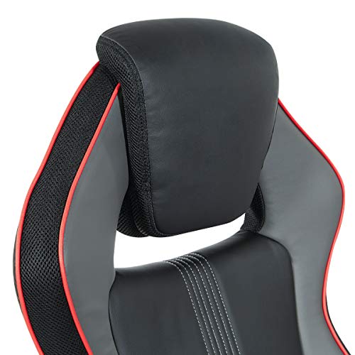 OSP Home Furnishings BOA II Ergonomic Adjustable High Back Gaming Chair with Thick Padded Coil Spring Seat, Built-in Lumbar Support and Headrest, Black with Red Accents