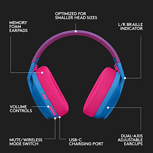 Logitech G435 LIGHTSPEED and Bluetooth Wireless Gaming Headset - Lightweight over-ear headphones, built-in mics, 18h battery, compatible with Dolby Atmos, PC, PS4, PS5, Nintendo Switch, Mobile - Blue