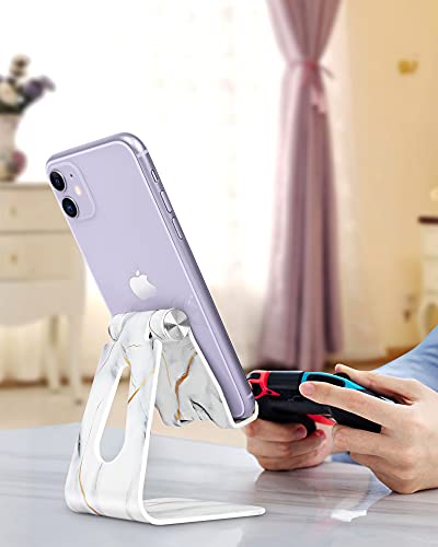Adjustable Cell Phone Stand, CreaDream Marble Phone Stand, Cradle, Dock, Holder, Aluminum Desktop Stand Compatible with Phone 13 12 11 Pro Max 8 7Plus, Accessories Desk, All Mobile Phones - White