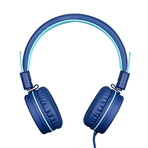 Kids Headphones - noot products K11 Foldable Stereo Tangle-Free 3.5mm Jack Wired Cord On-Ear Headset for Children/Teens/Boys/Girls/Smartphones/School/Kindle/Airplane Travel/Plane/Tablet (Navy/Teal)