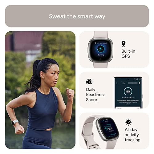 Fitbit Sense 2 Advanced Health and Fitness Smartwatch with Tools to Manage Stress and Sleep, ECG App, SpO2, 24/7 Heart Rate and GPS, Lunar White/Platinum, One Size (S & L Bands Included)