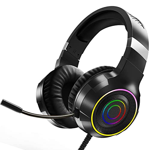 CHAFON RGB Gaming Headset with Mic for Xbox One, PS4, PS5, Over-Ear Headphones with Stereo Surround Sound, Dynamic RGB Light, Memory Foam Earcups, Noise Canceling Mic for PC, Laptop, Phone