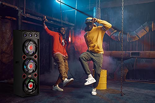 QFX SBX-412300BT TWS Bluetooth Triple 12” Woofer Triple 1” Tweeter Recording High-Performance PA Cabinet Speaker with 10-Band Graphic EQ, 2 Microphone Inputs, Guitar Input, and AUX Input
