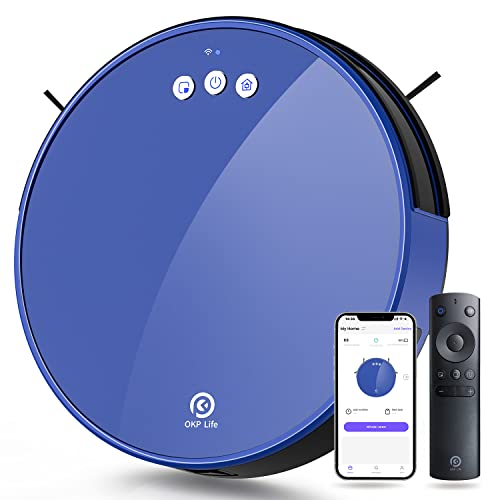 OKP K8 Robot Vacuum and Mop Combo, 2000Pa Super Suction, Integrated Design of Dust Box Water Tank, Self Charging, Robotic Vacuums for Pet Hair, Blue