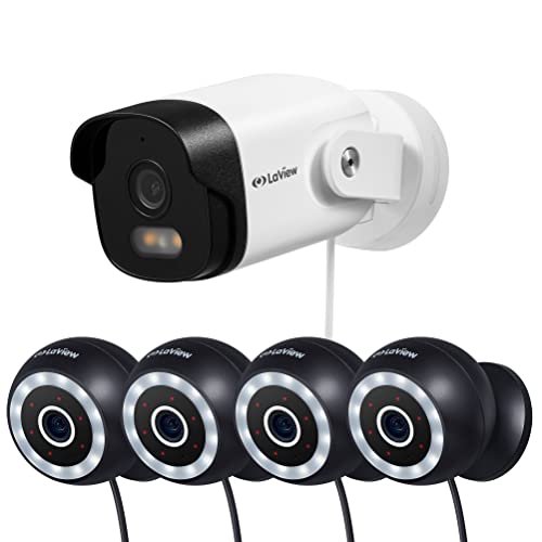 LaView 2K Security Cameras Indoor 4pc and Outdoor 1pc, Wired Cameras for Home Security with Starlight Color Night Vision,IP65 Spotlight Security Camera 2.4G,2-Way Audio,AI Human Detection,Works with A