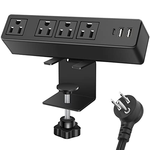 Desktop Clamp Power Strip with USB C, Surge Protector 900J Power Charging Station Outlet with 4 AC Plugs 2 USB A 1 USB C PD 20W Fast Charging Outlets for Home Office Garage Workshop