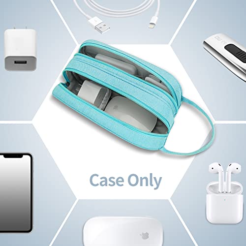 HESTECH Electronics Organizer,Cable Case,Travel Accessories Storage Bag Portable Waterproof Double Layers Pouch for Cord,Charger,Hard Drives,Flash Drive,Phone,SD Card,USB,With 5PCS Cables Ties,Teal