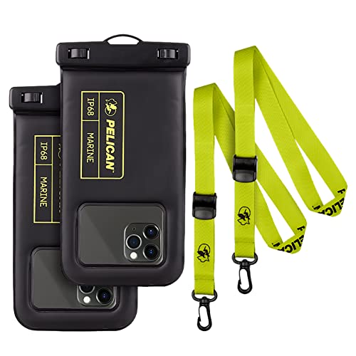 2 Pack Marine Series - IP68 Water-Proof Floating Protection Phone Pouch (Regular Size) - for iPhone 13 12 11 Pro Max Mini - Detachable Lanyard - Universal Compatibility, Black/Hi-Vis Yellow