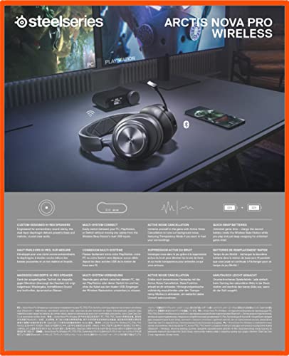 SteelSeries Arctis Nova Pro Wireless Multi-System Gaming Headset - Premium Hi-Fi Drivers - Active Noise Cancellation - Infinity Power System - ClearCast Gen 2 Mic - PC, PS5, PS4, Switch, Mobile