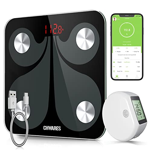 【Body Fat Scale and Smart Body Tape Measure Combo】via Bluetooth Phone App, Digital Bathroom Scales for Weight, Body Fat, BMI, Body Composition, Digital Measuring Tape for Fitness Body Measurement