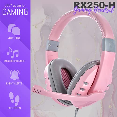 Pink Gaming Keyboard and Mouse Headset Headphones and Mouse pad, Wired LED RGB Backlight Bundle Pink PC Accessories for Gamers and Xbox and PS4 PS5 Nintendo Switch Users - 4in1 Edition Hornet RX-250