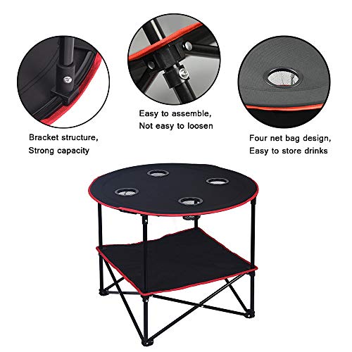 Camping Table Folding Picnic Table with 4 Cup Holders and Carrying Bags Collapsible Canvas Portable Tables Folding for BBQ Outdoor Fishing