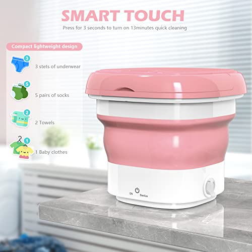 Portable Washing Machine - Foldable Mini Small Portable Washer Washing Machine for Washing Baby Clothes, Underwear or Small Item,Apartment Dorm,Travelling，Camping,Small Spaces,Gift for Friend or Family（pink)
