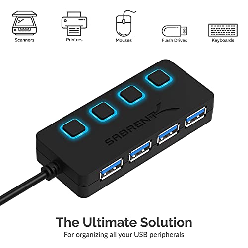 Sabrent 4-Port USB 3.0 Hub with Individual LED Power Switches (HB-UM43)