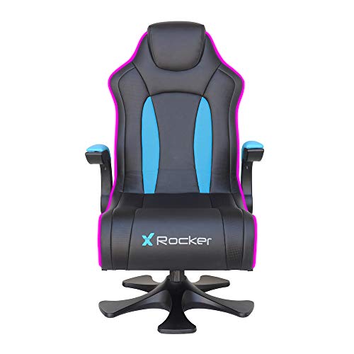 X Rocker, 5134201, CXR3 2.1 Dual Audio LED Gaming Chair with Flip-Up Arms, 32.1 x 24.8 x 40.55, Black/Teal/LED