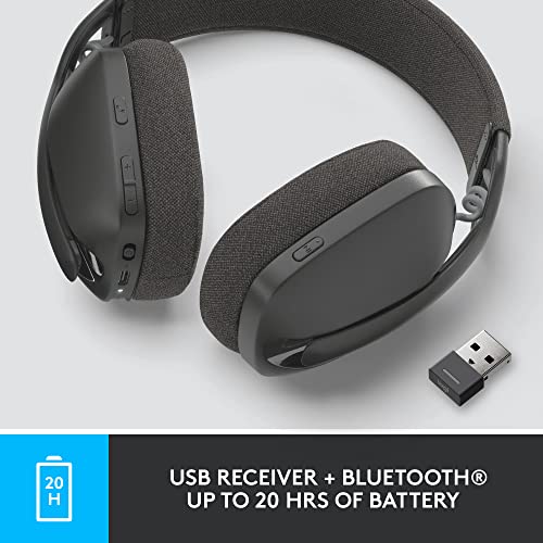 Logitech Zone Vibe 125 Wireless Headphones with Noise-Canceling Microphone, Bluetooth, USB-A Receiver; Works with Zoom, Google Voice, Google Meet, Mac/PC - Graphite