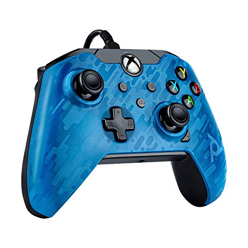 PDP Wired Game Controller - Xbox Series X|S, Xbox One, PC/Laptop Windows 10, Steam Gaming Controller - Perfect for FPS Games - Dual Vibration Videogame Gamepad - Blue Camo / Camouflage