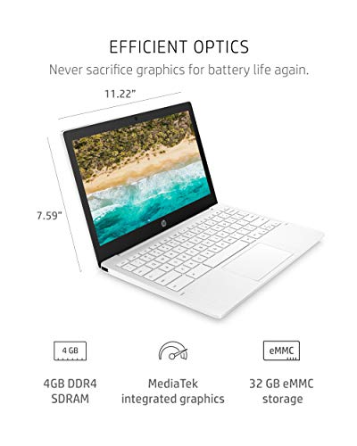 HP Chromebook 11-inch Laptop - MediaTek - MT8183 - 4 GB RAM - 32 GB eMMC Storage - 11.6-inch HD IPS Touchscreen - with Chrome OS™ - (11a-na0050nr, 2020 model, Snow White)