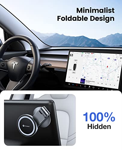 VICSEED Tesla Phone Mount【Strongest Magnet Power】MagSafe Car Mount for Tesla Model 3 Model Y, Foldable Hidden Tesla Phone Holder Fit for All Phone, Tesla Model 3 Accessories, Tesla Model Y Accessories