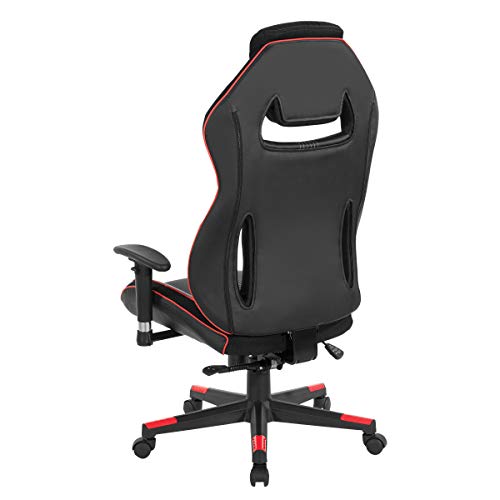 OSP Home Furnishings BOA II Ergonomic Adjustable High Back Gaming Chair with Thick Padded Coil Spring Seat, Built-in Lumbar Support and Headrest, Black with Red Accents