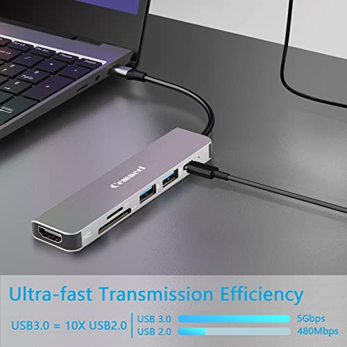 USB C Hub, Cemucel USB C Adapter HDMI, 6 in 1 Docking Station Multiport Adapter (4K HDMI USB3.0 SD/TF Card Reader 100W PD), Compatible with MacBook Pro/Air Adapters, Laptops and Other Type-C Devices