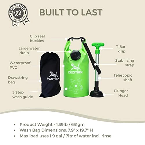 Dezitrek SMALL All in One Hand Wash Bag and Plunger Set - Off Grid Washing Machine Non Electric for Camping Travel | Eco Friendly Portable Manual Clothes Washer Laundry Bag for RV's, Apartments